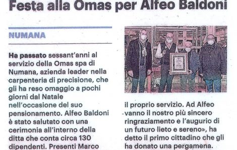 In pensione dopo 60 anni di lavoro – Festa Omas per Alfeo Baldoni