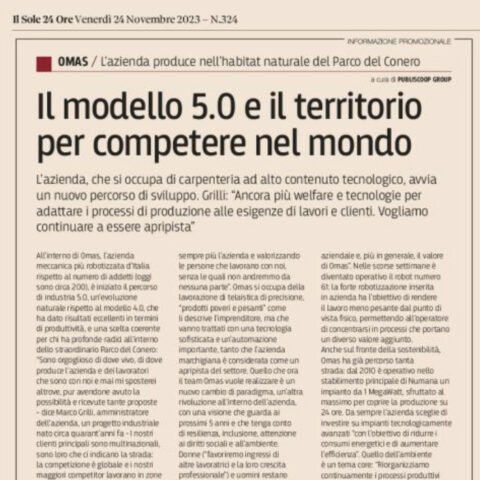 Il Sole 24 Ore – Il modello 5.0 e il territorio per competere nel mondo