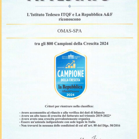 Attestato “Campioni della crescita 2024”